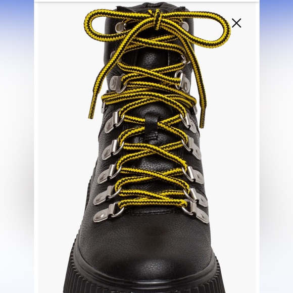 Nordstrom Lisa Vicky Leather moto combat boot black yellow laces size 7 - Picture 5 of 8